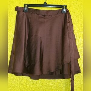 Brown Satin Feel Wrap Mini Skirt ✨️NWOT